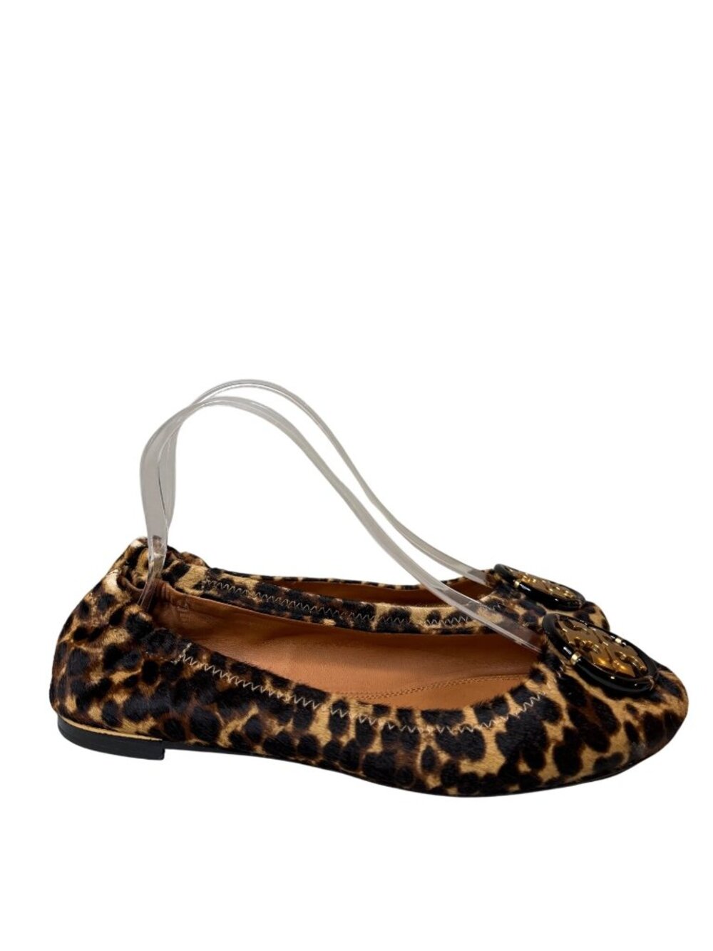 Tory Burch Leopard Print Calf Hair Ballet Flats Gold Logo Medallion Size 7.5M